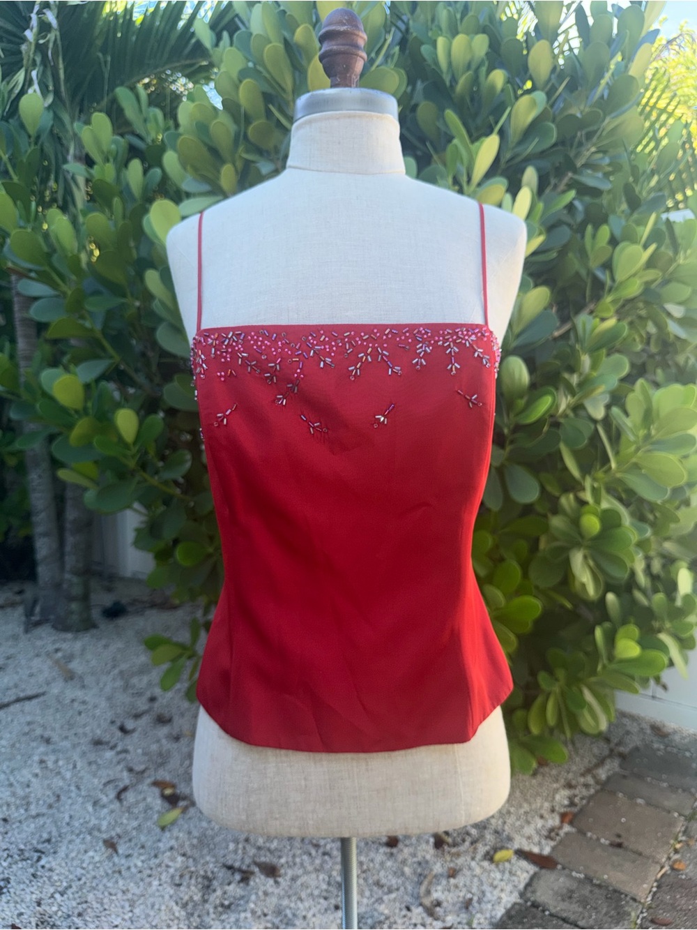 Y2k Red Beaded Spaghetti-Strap Corset Women's Top